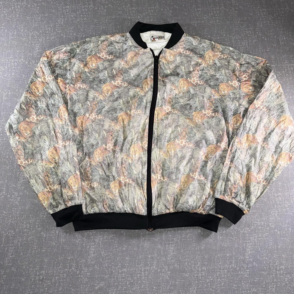 Walt Disney World Jacket Mens XL Multicolor Tyvek Safari Animal Print Bomber